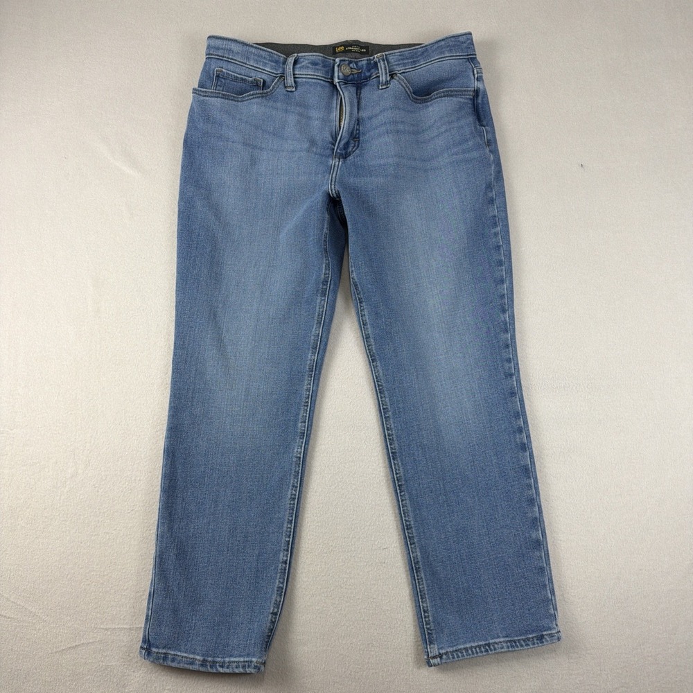 Lee Slim Fit Straight Leg Mid Rise Women 12P Medium Wash Blue Denim StretchJeans